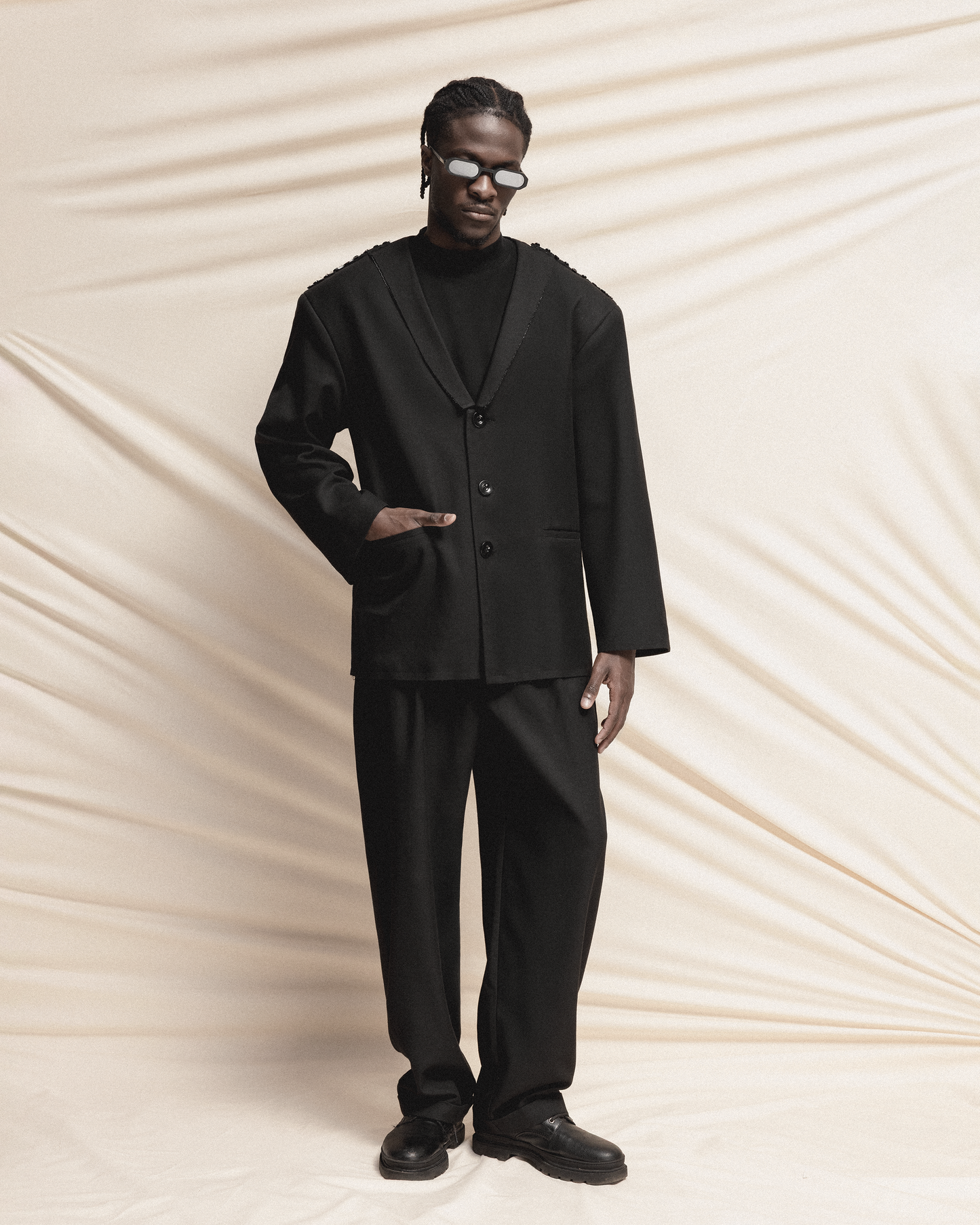 Black Blazer with Buttoned Shoulder