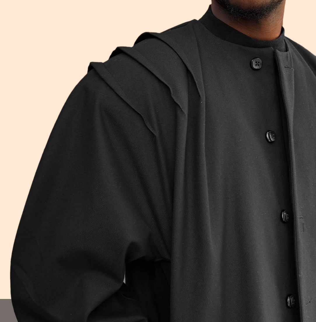 Black Draped-Shoulder Blazer