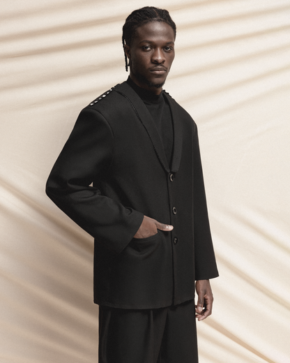 Black Blazer with Buttoned Shoulder