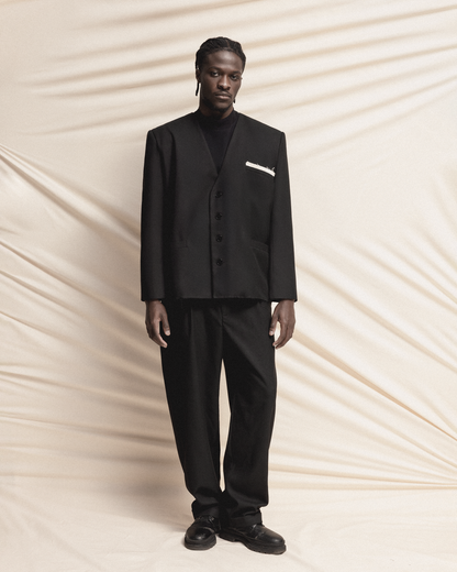 Black Blazer with White Pocket Detail