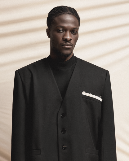 Black Blazer with White Pocket Detail