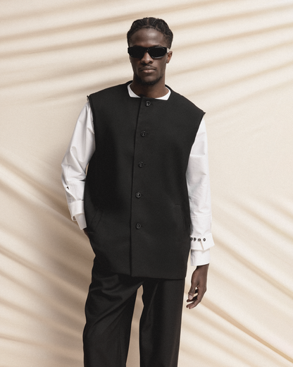 Raw-Edge Shoulder Longline Vest