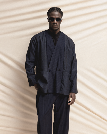 Double-Breasted Relaxed Blue Blazer