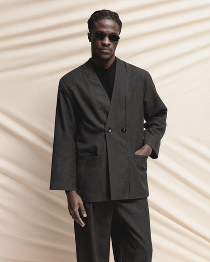 Double-Breasted Relaxed Grey Blazer