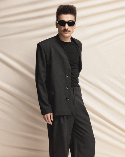 Collarless Straight-Cut Blazer