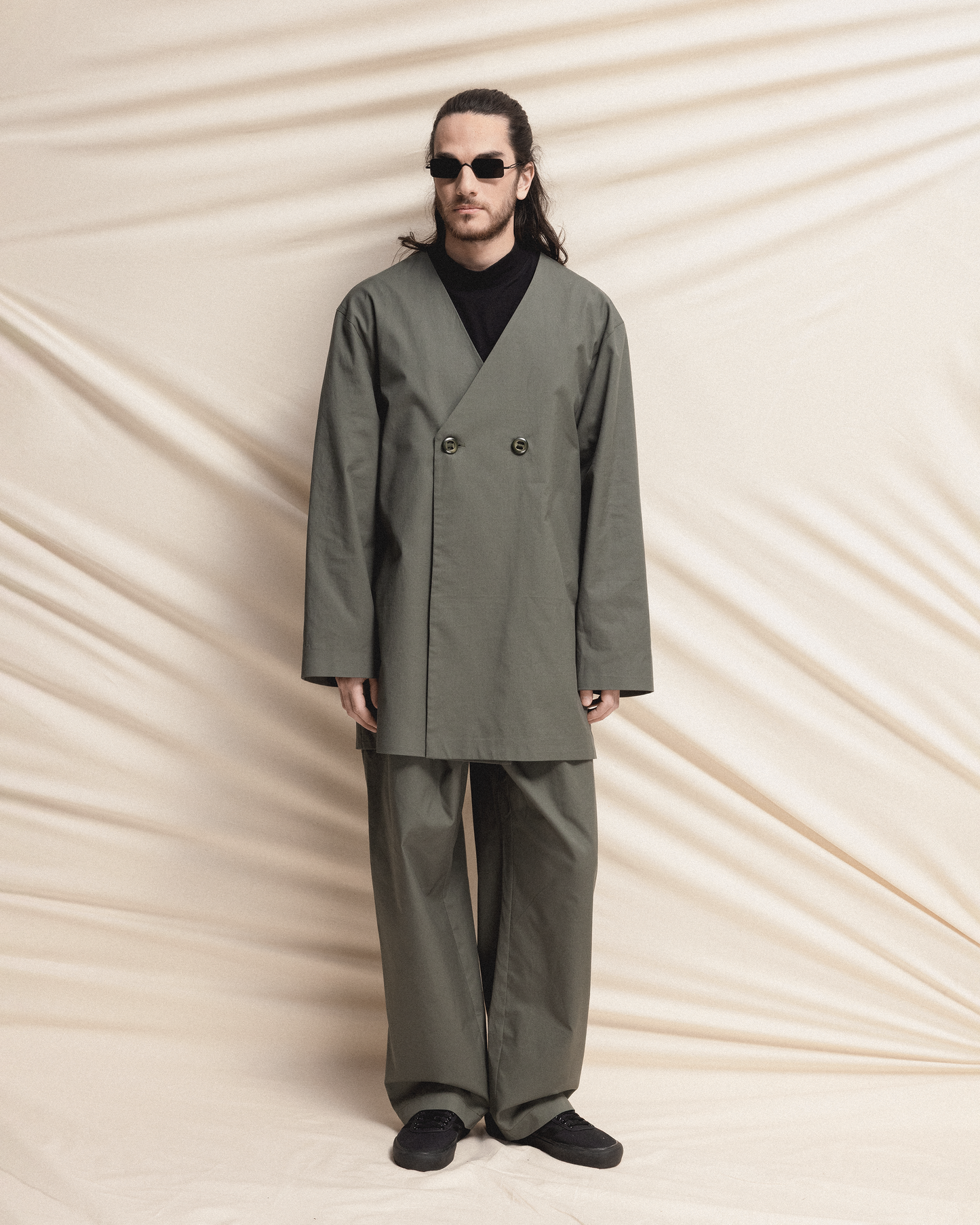 Wide-Leg Pleated Trousers