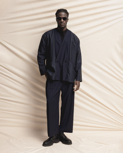 Navy Pinstripe Wide-Leg Trousers GOGUTSA wabi-sabi