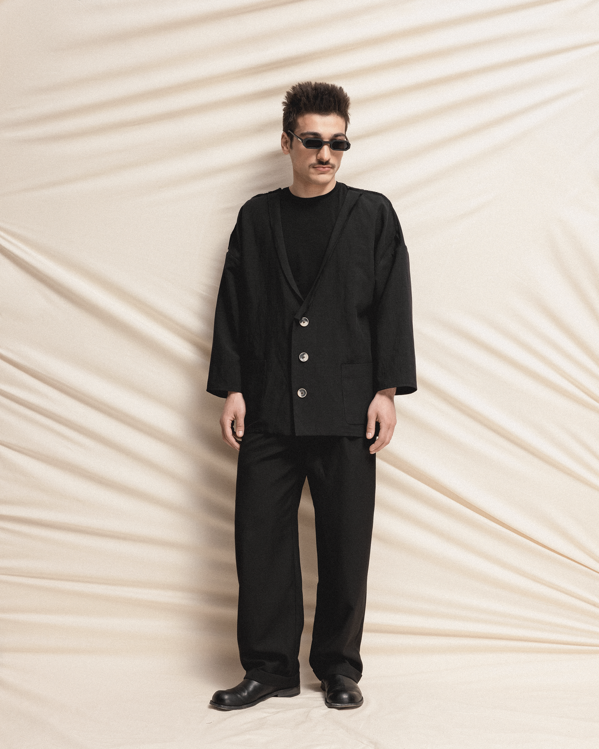 Raw-Edge Lapel Black Blazer GOGUTSA menswear