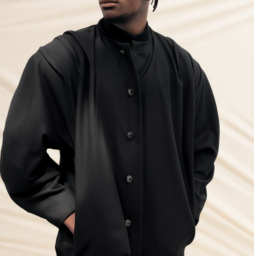 Black Draped-Shoulder Blazer