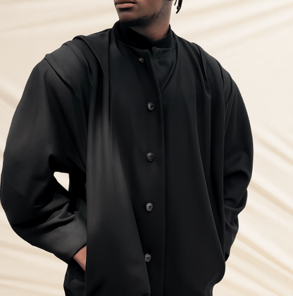 Black Draped-Shoulder Blazer