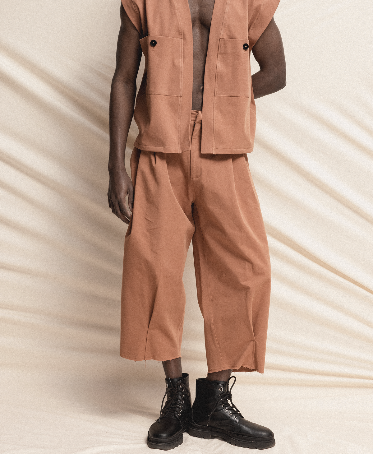 Wide-Leg Cropped Trousers GOGUTSA Warm Terracotta menswear
